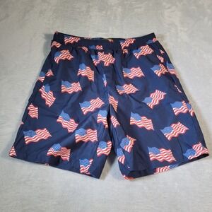 Bass Pro Shops Swim Trunks Mens Large Navy American Flag Patriotic Mesh Lined